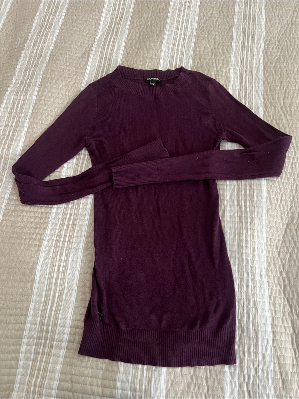 Express Deep Plum Long-Sleeve Knit Dress